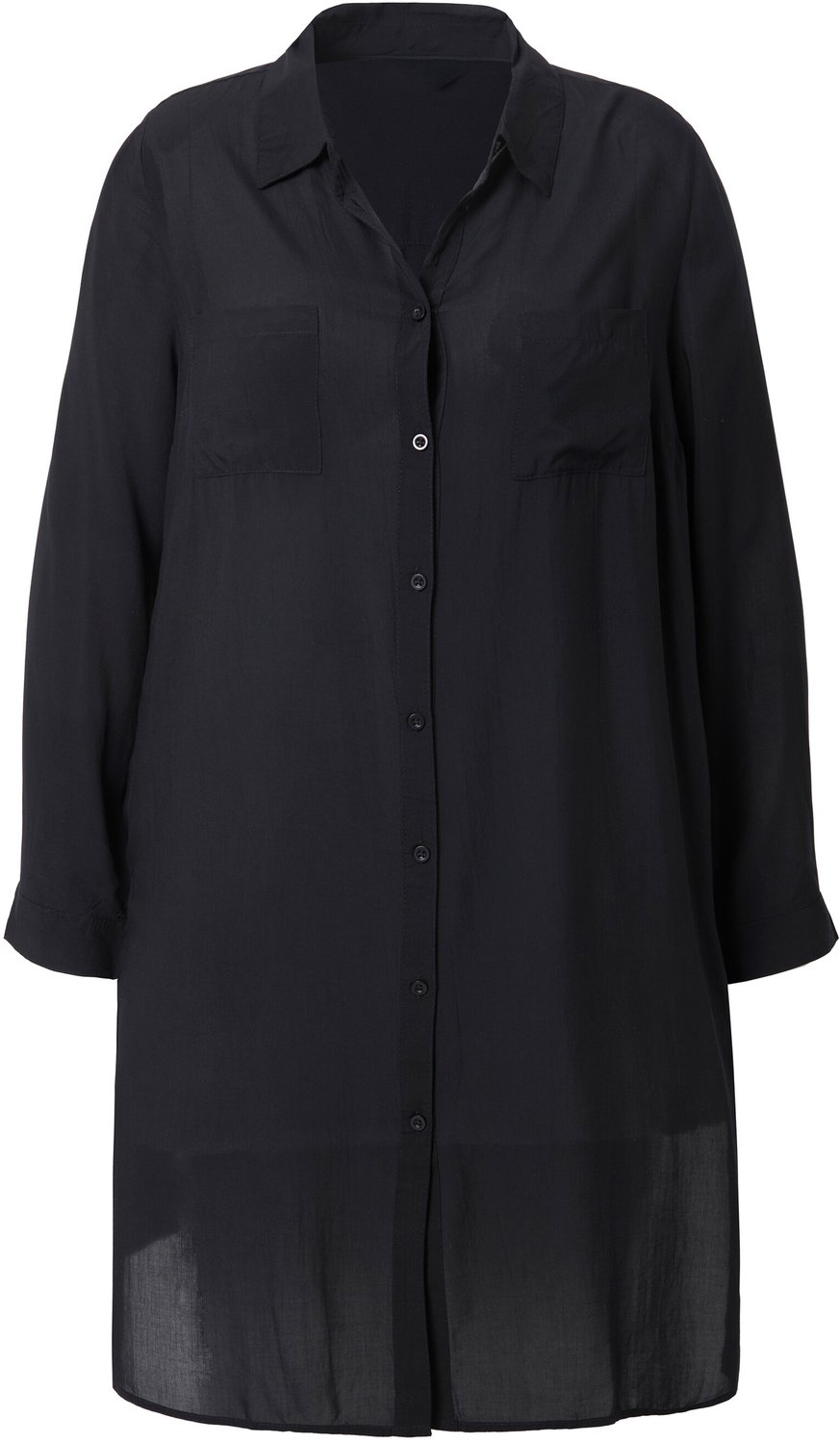 Studio Untold - Dames - Lange overhemdblouse boxy fit modal lange mouwen premium - Zwart - Maat 54+
