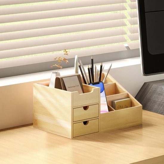 Bureau-organizer - Bamboe opbergdoos met lade - Pennenhouder - Naturel - 33 x 20,5 x 15,5 cm — cadeau in Wonen & Interieur - foto 5