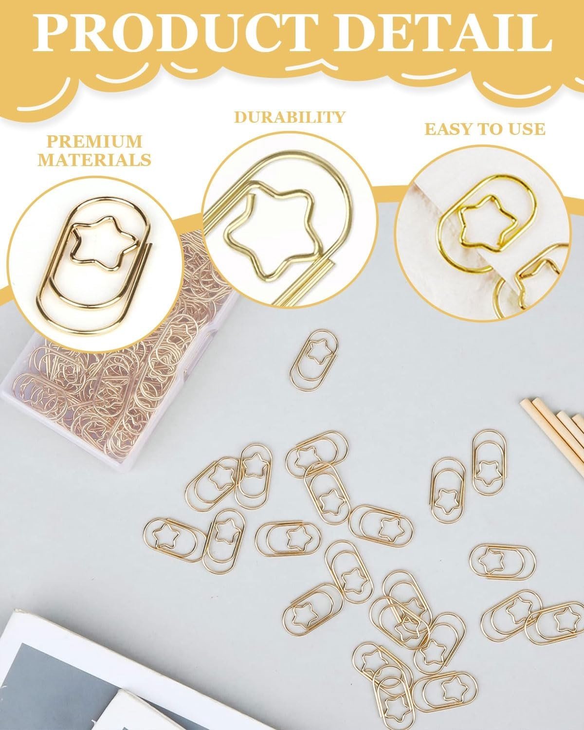 Set van 100 Gouden Paperclips van Roestvrij Staal - Kleine Ovalen Paperclips voor Decoratie van Postkaarten, Kantoor, Klaslokalen en Documenten