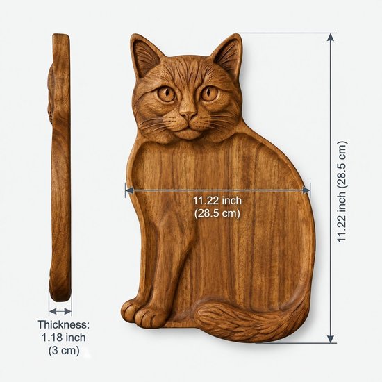 VHV - Houten Serveerplank Kat - Fruitschaal - Fruitmand - Handgemaakte Borrelplank — cadeau in Kookcadeaus - foto 5