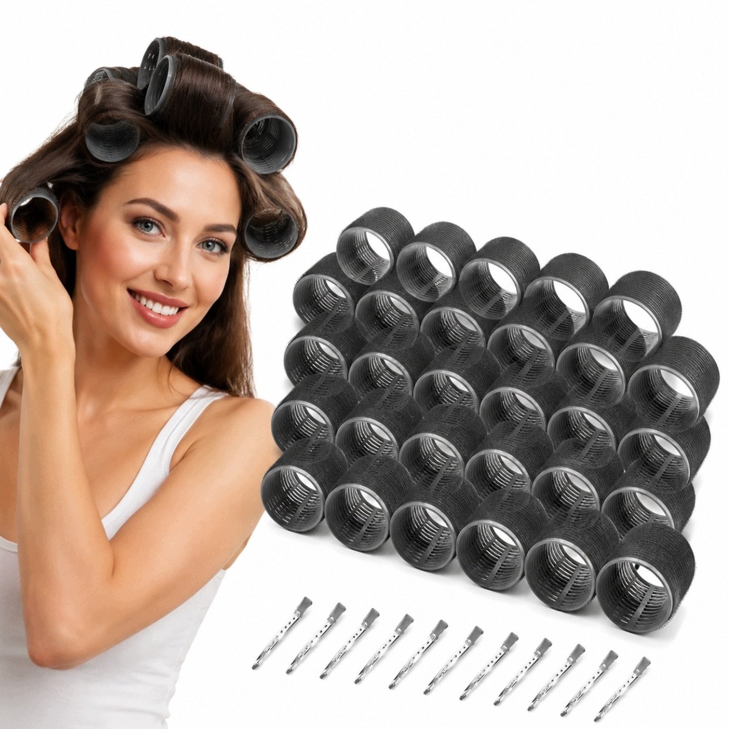 24x Zelfklevende Haarrollers met Klemmen voor Krullen & Golven