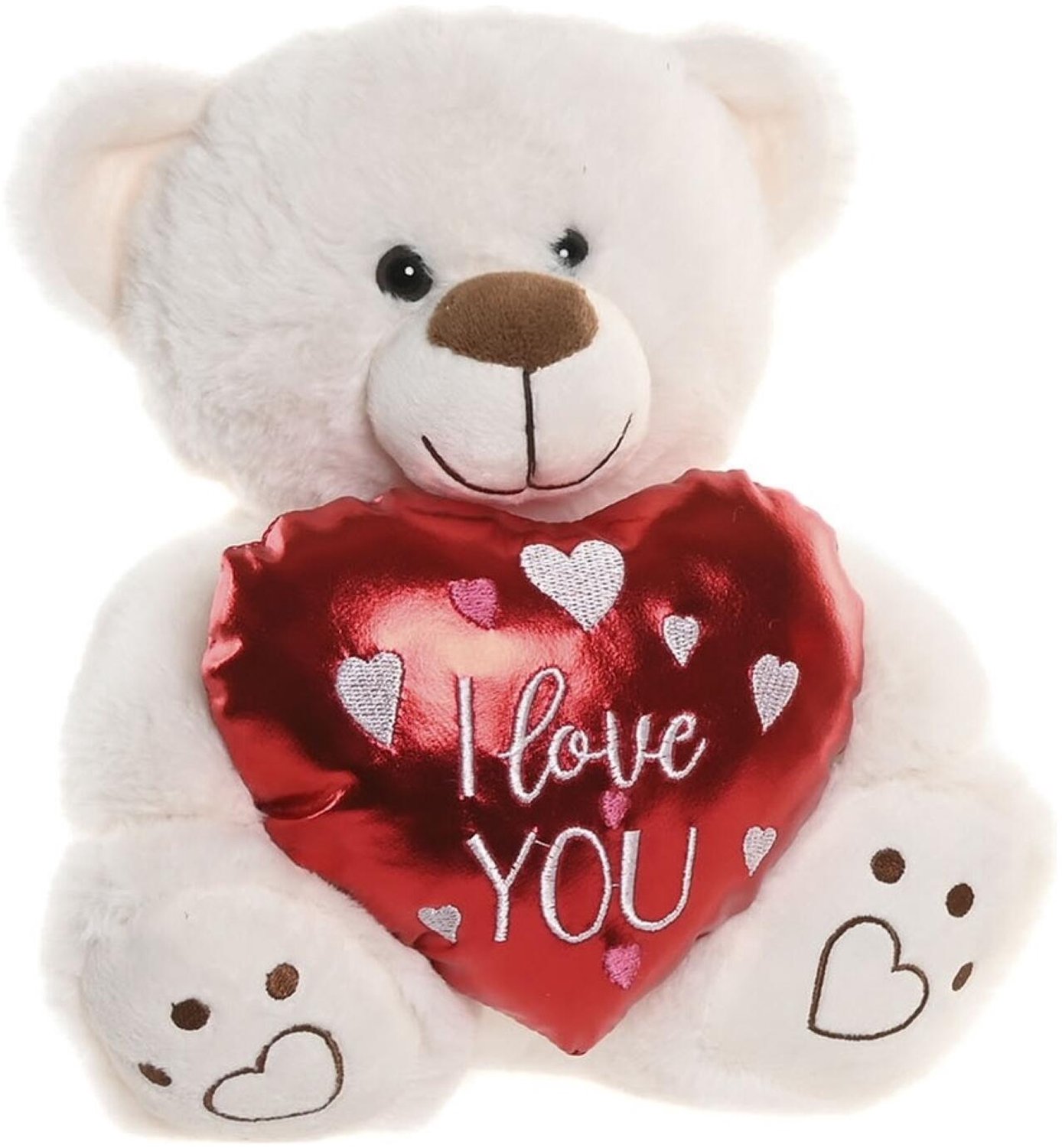 Item International Knuffelbeertje met hartje - wit - pluche - 23 cm - valentijnsdag - i love you - cadeau - Love - Liefde