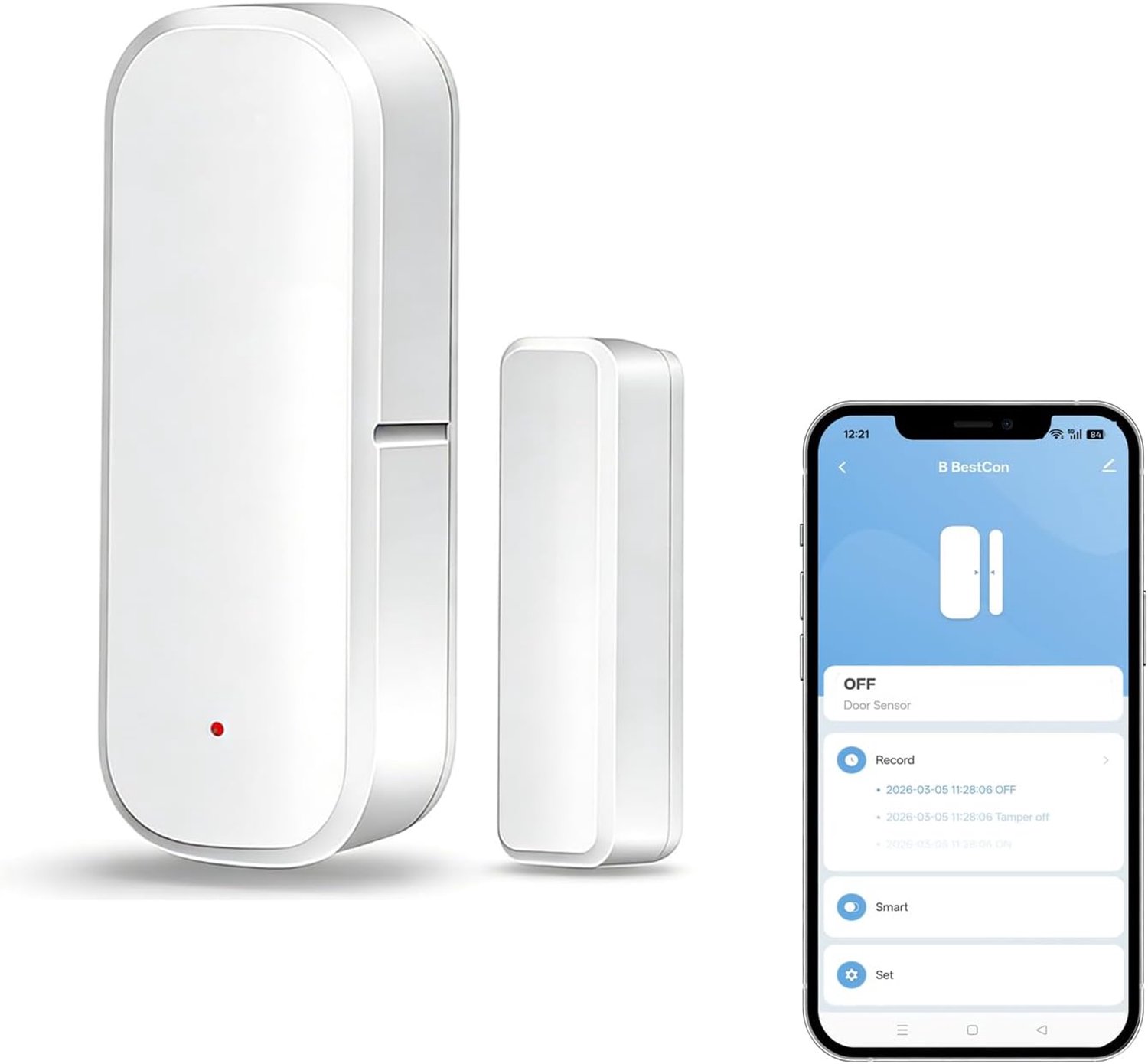 YAGXIG Deur-/raamsensor (magnetisch contact) – Zigbee-hub vereist – Compatibel met Alexa, Google Home, Home Assistant en Tuya – Deur-/raamalarmsysteem – Werkt op batterijen – Wit (AAA-batterijen niet inbegrepen)