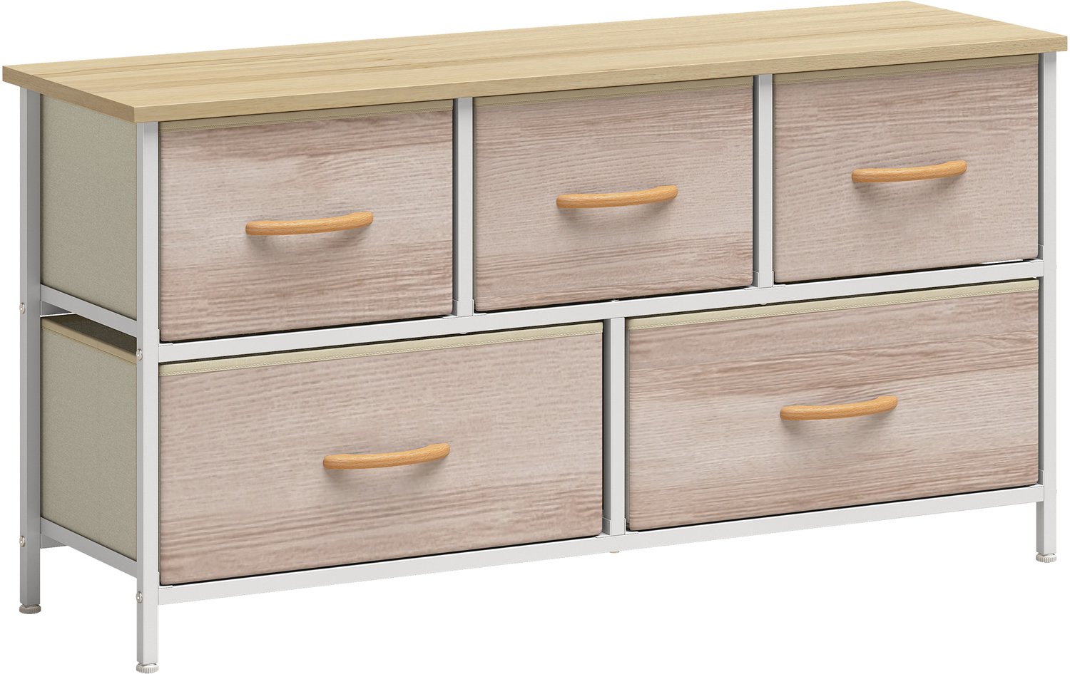 Homona Kommode met 5 lades - Met metalen frame - 100 x 30 x 51,5 cm - Natuurhout en wit Multi