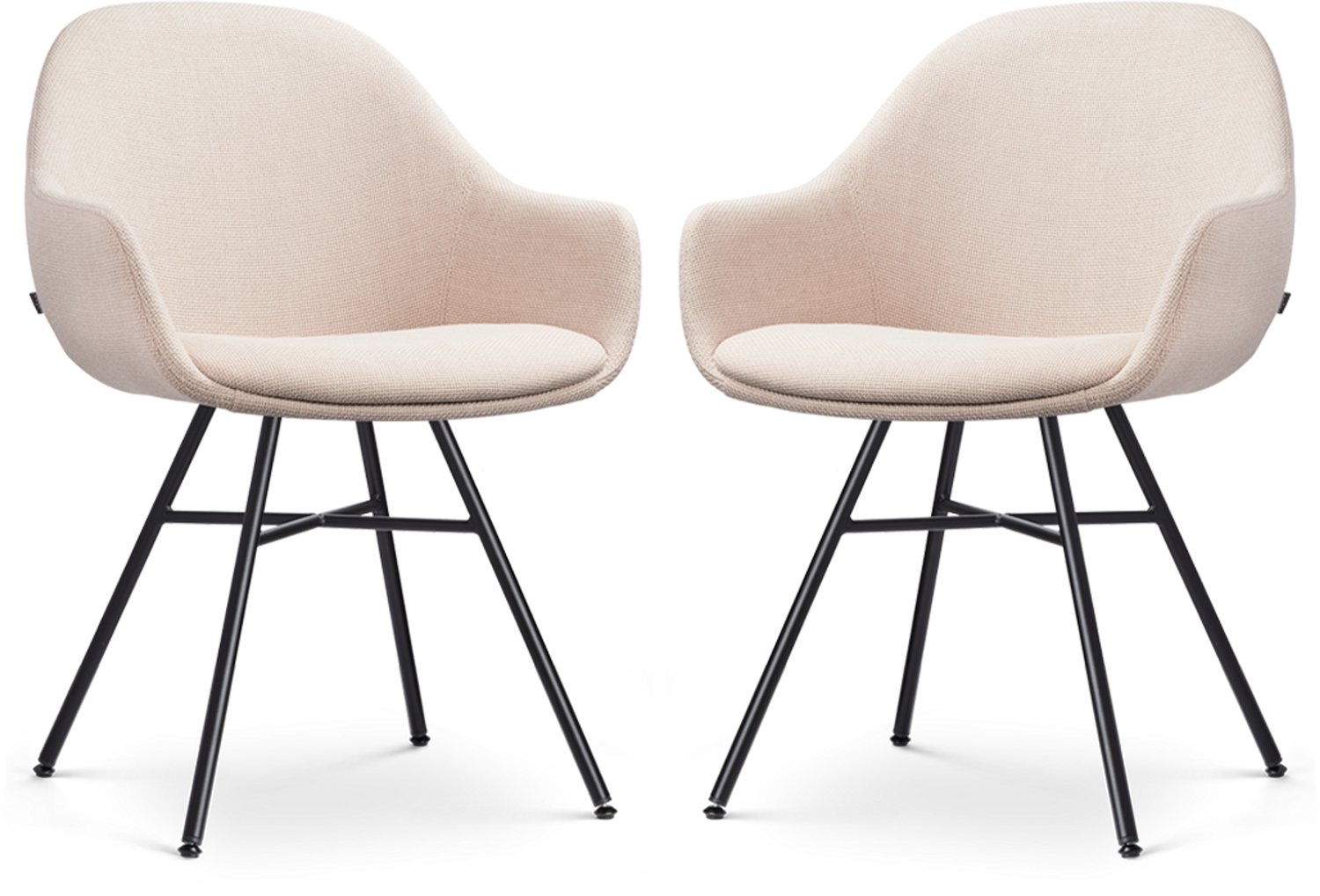 Nolon Noa-Mae Eetkamerstoelen Set van 2 Beige - met Armleuning - Stof - Zwart Metalen Poten - Design - Scandinavisch - Comfortabel