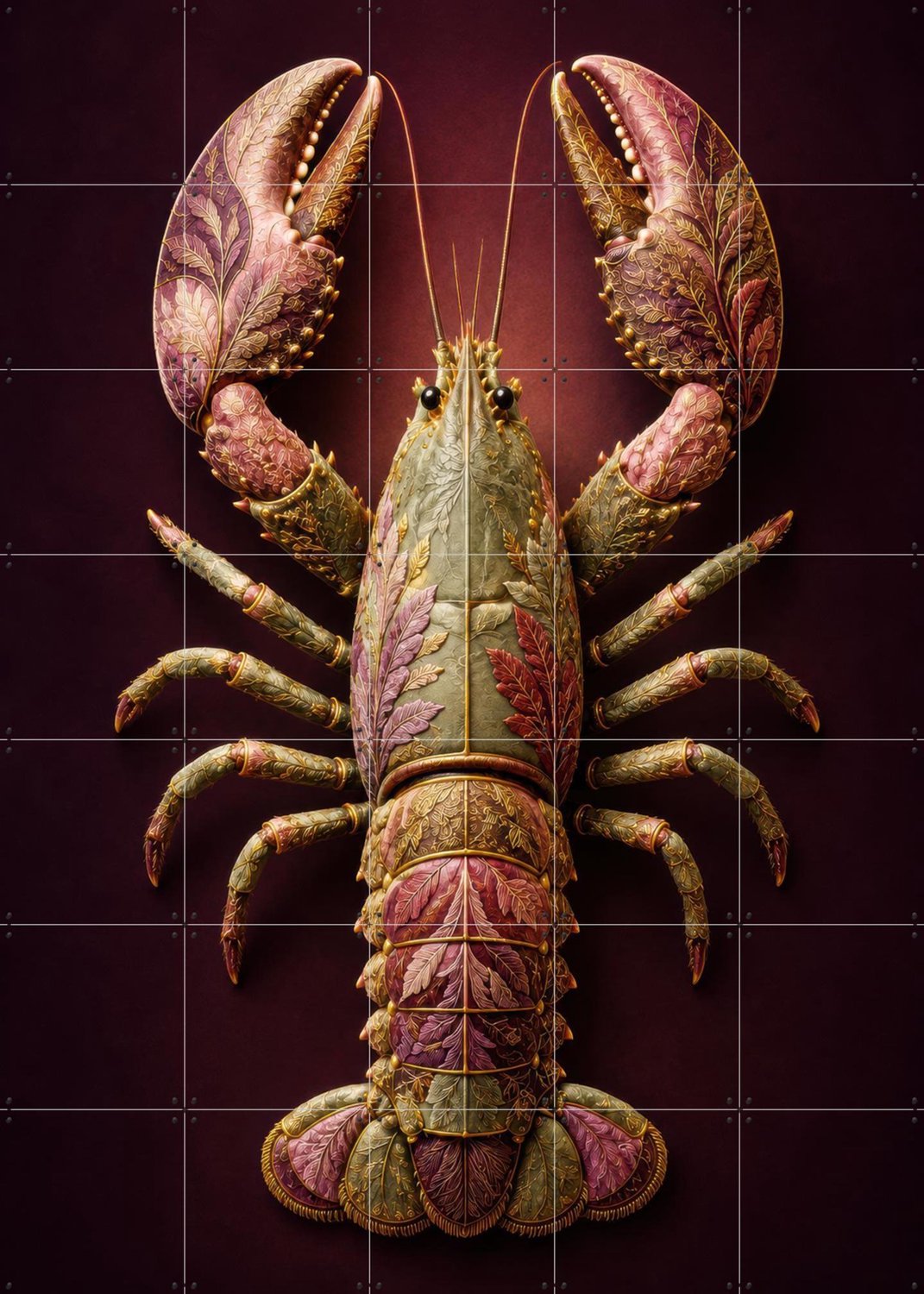 IXXI Lobster Royale, OTTI - 100 x 140 cm - Grote wanddecoratie en posters - Surrealisme, Digitale Kunst, Eetkamer, Keuken, Zeevruchten, Dieren Paars / Groen