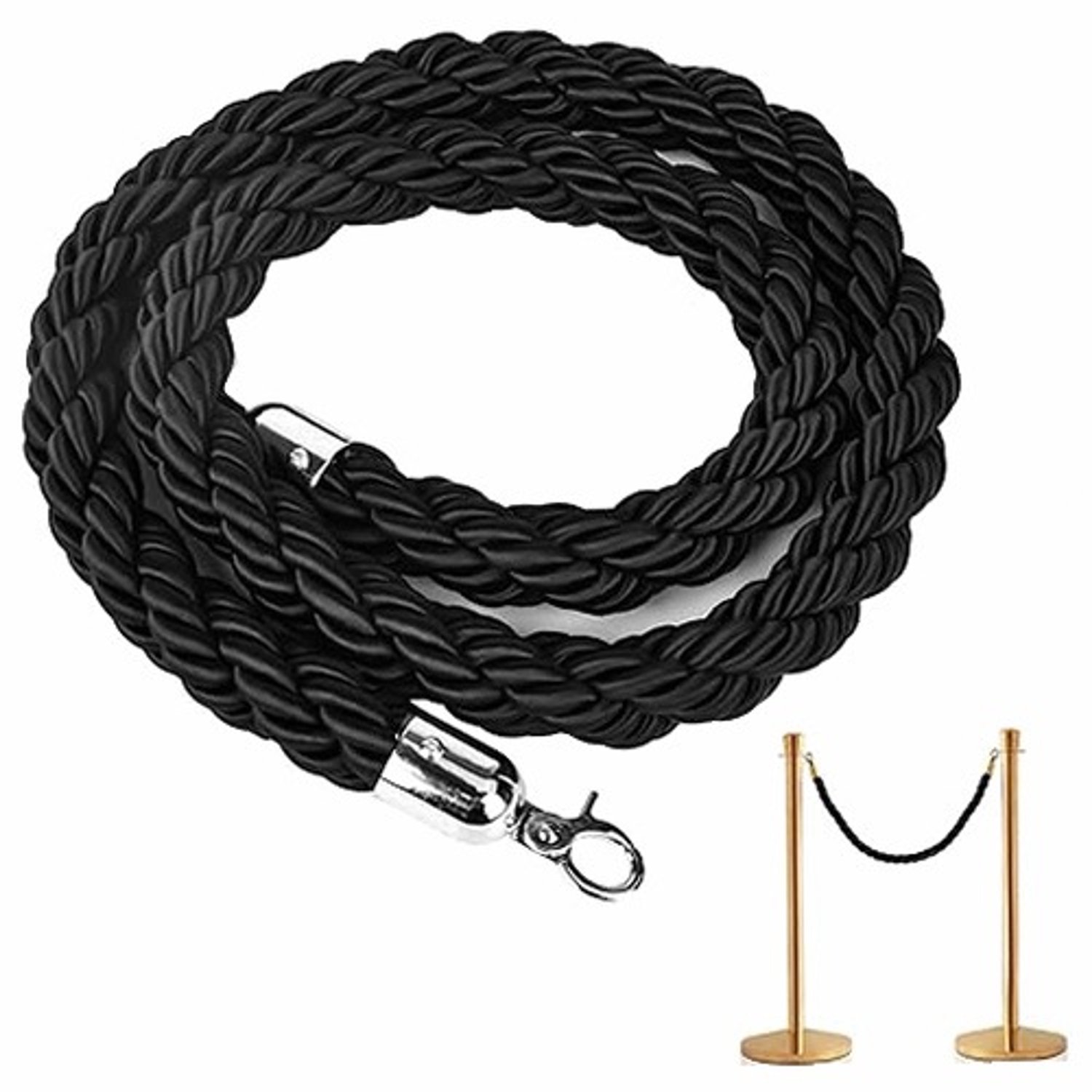 Ceremoniële Afzetpaal Touw Zwart met RVS Haken 1.5m