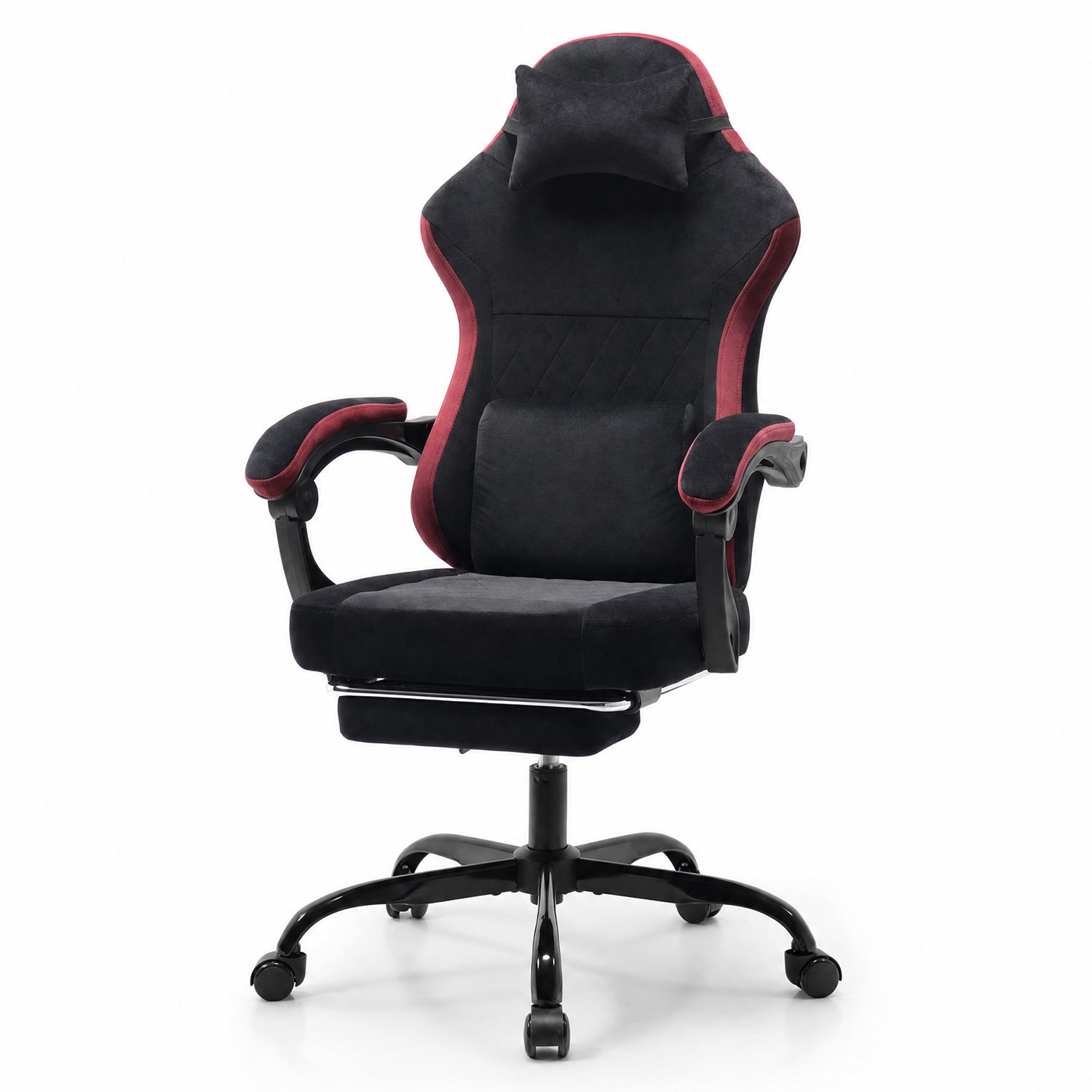 Clruro Gamingstoel - 63x58,5x120,5 cm - Ergonomisch - Voetensteun - Stof en Staal - Zwart/Rood Zwart+Rood