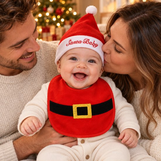 HEM Baby Kerstset Kerstman - Slabbetje en Kerstmuts - Rood en Wit - 2-delig — afbeelding 3