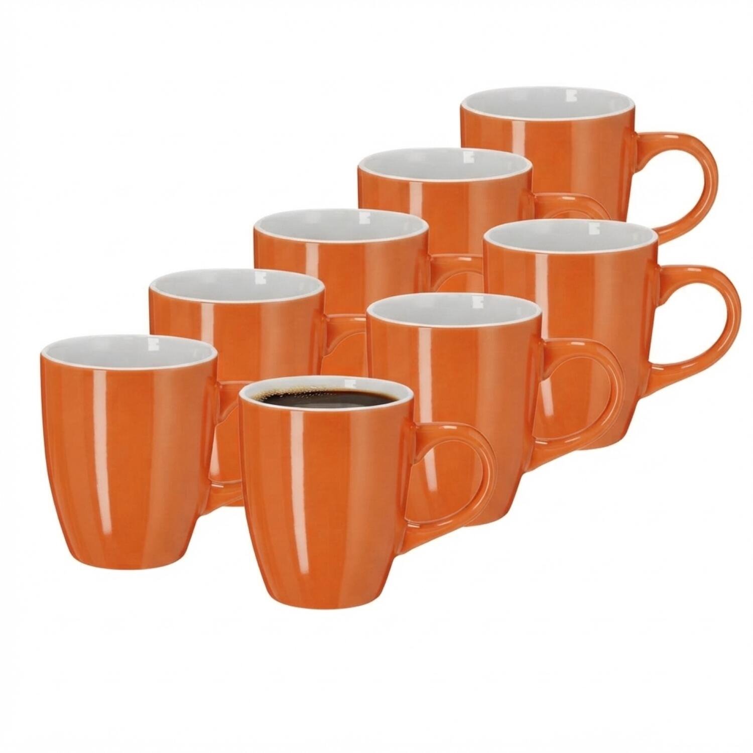 Bellatio Design Koffiekopjes Orange Glaze - 8x stuks - Keramiek - oranje - 350 ml - 8 x 10 cm - mokken - bekers