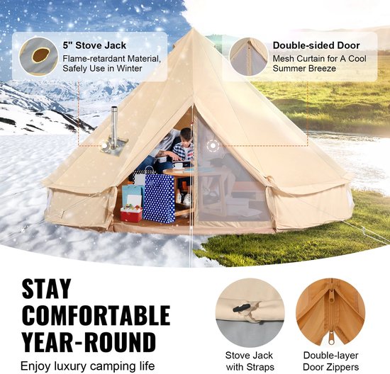 Prime Home Tent - Kampeertent - Buitenfeesten - Kachelopening - Ademend - Groot - Diameter 3m - Beige — afbeelding 4