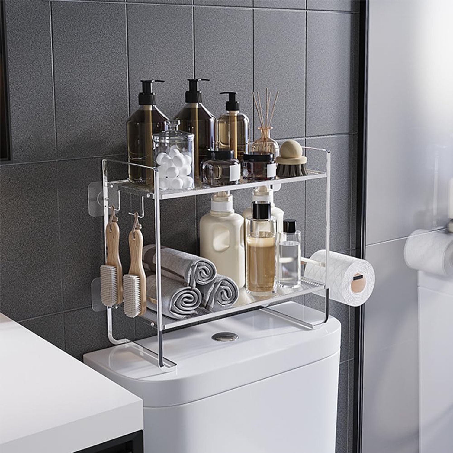 Badkamer Plank - Toilet Rack met 2 Planken en Haken