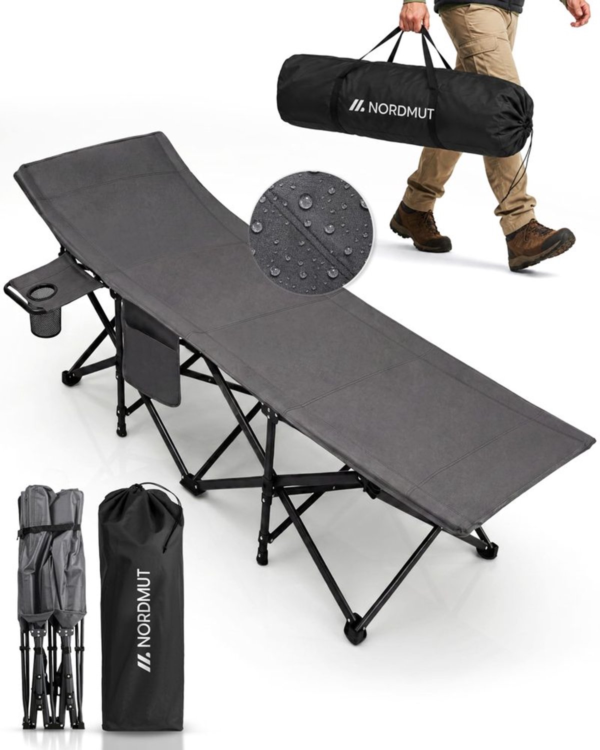 Opvouwbaar veldbed met comfortabele matras - Ash Grey