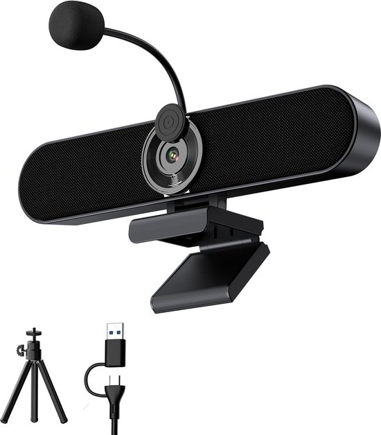 PC-luidspreker met 2K webcam en microfoon, soundbar voor monitor met klem
