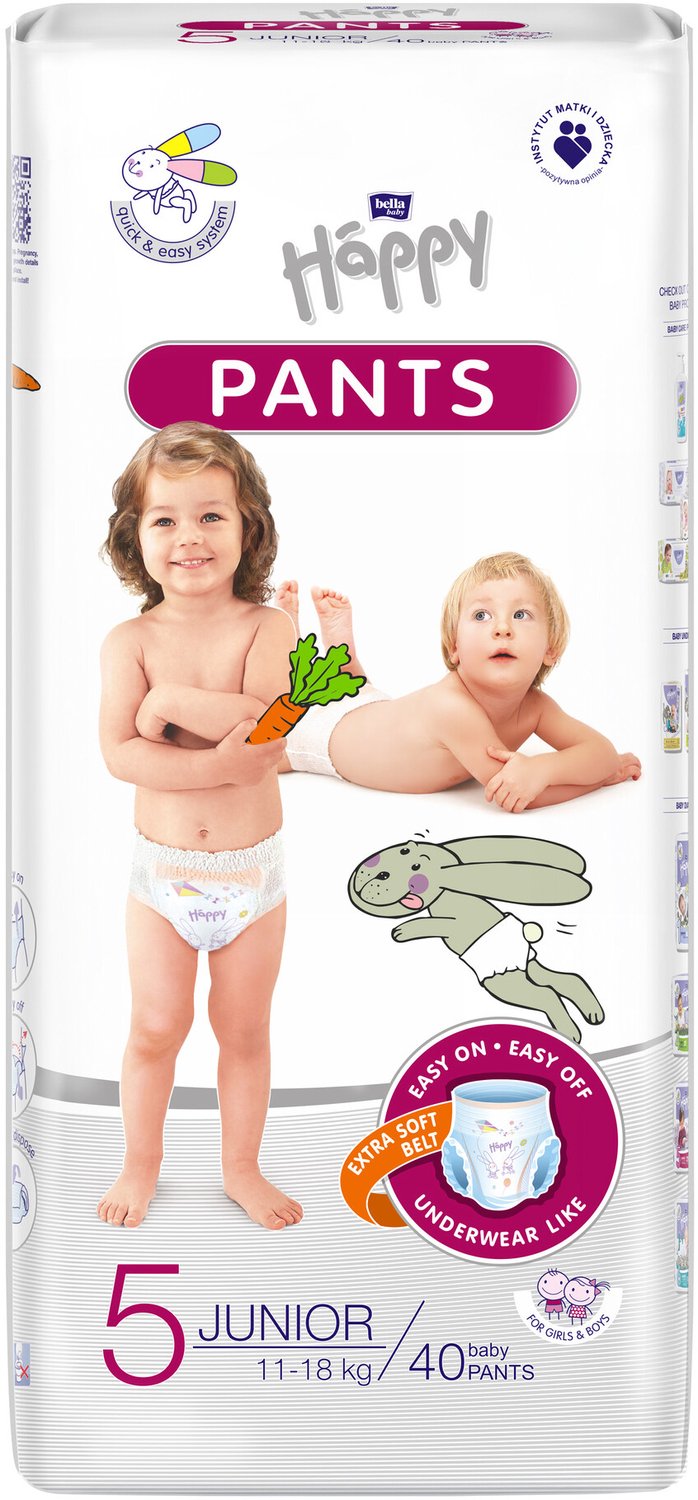Bella Baby Happy Broek Maat 5 Junior 11-18 kg, Easy On Easy-Off, Sneldrogend, comfortabel, dermatologisch getest - 40 stucks