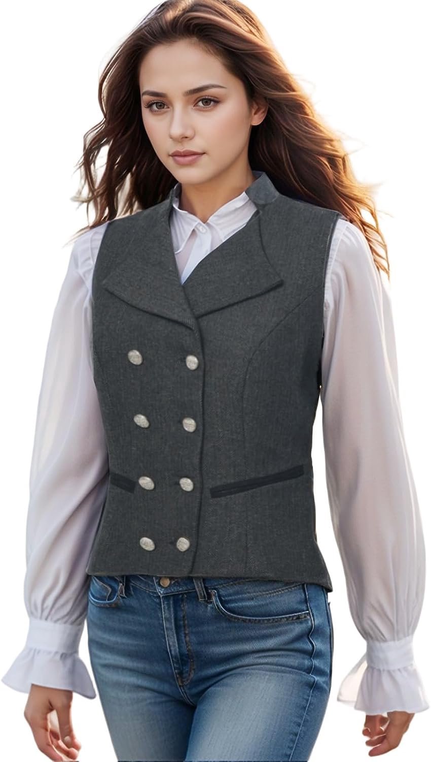 Damesvest, tweed, smal model, 2 knopen, zakelijk
