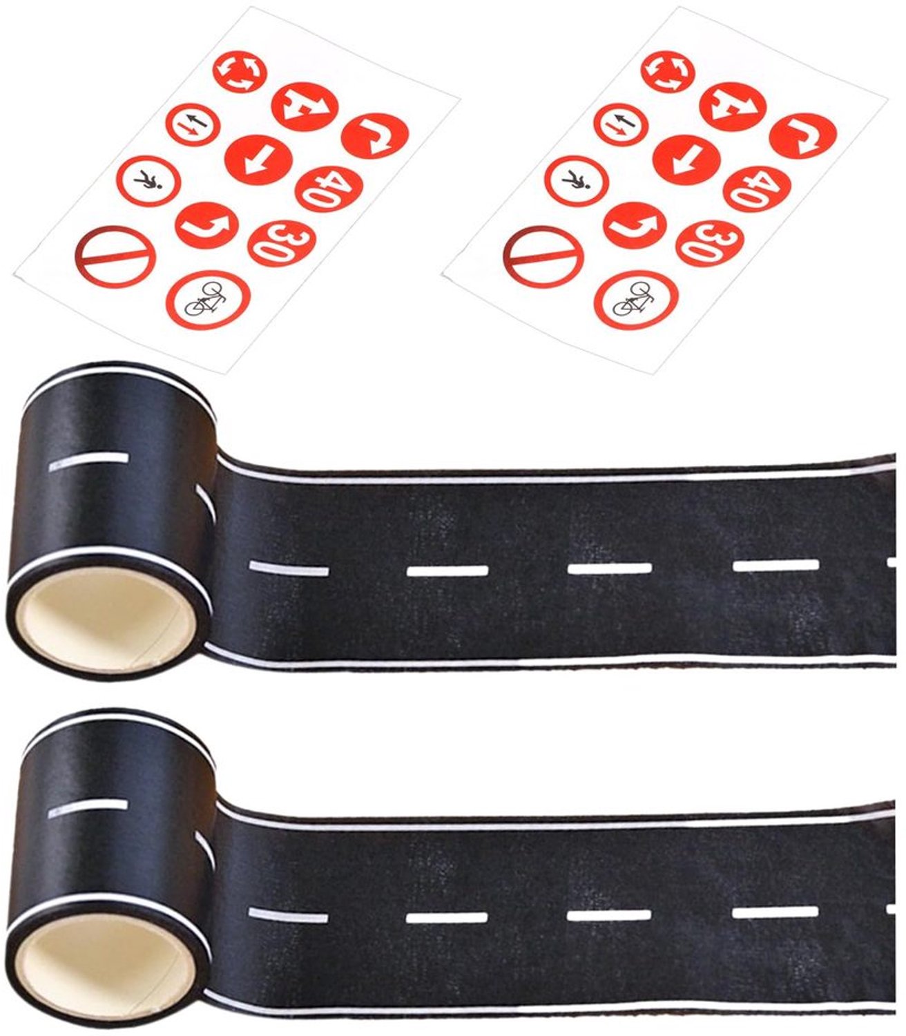 verkeersband - speelgoedautostraatband - geschikt voor binnen en buiten - verkeersbordstickers - duurzame papierkwaliteit - 2 rollen van...
