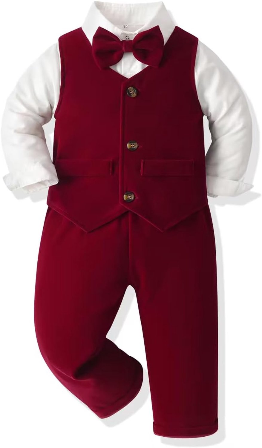 Pak set 4-delig met overhemd, veloursvest, broek en vlinderdas