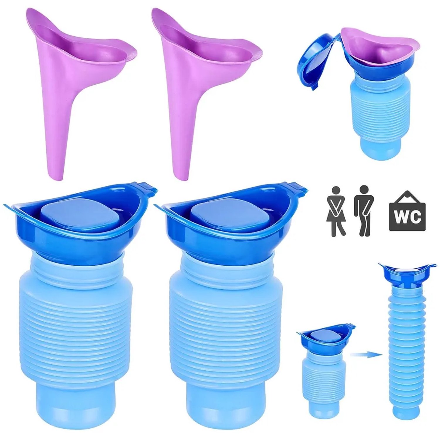 Urineflessen - Set van 2 - 750 ml - Opvouwbare urineflessen geschikt voor mannen en vrouwen - Herbruikbaar - Draagbare noodurine - geschikt voor in de auto, op reis en tijdens het kamperen