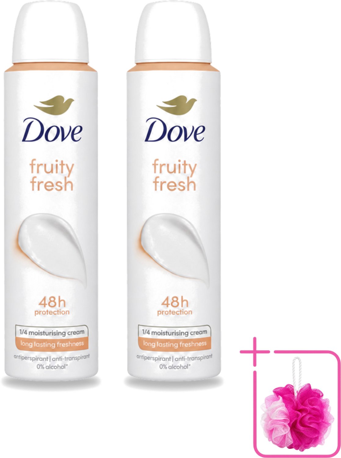 2 x Dove – Deodorant Spray – Fruity Fresh – 200 ml - Bulkverpakking - Anti-transpirant spray - Douchemop - Zweetgeur