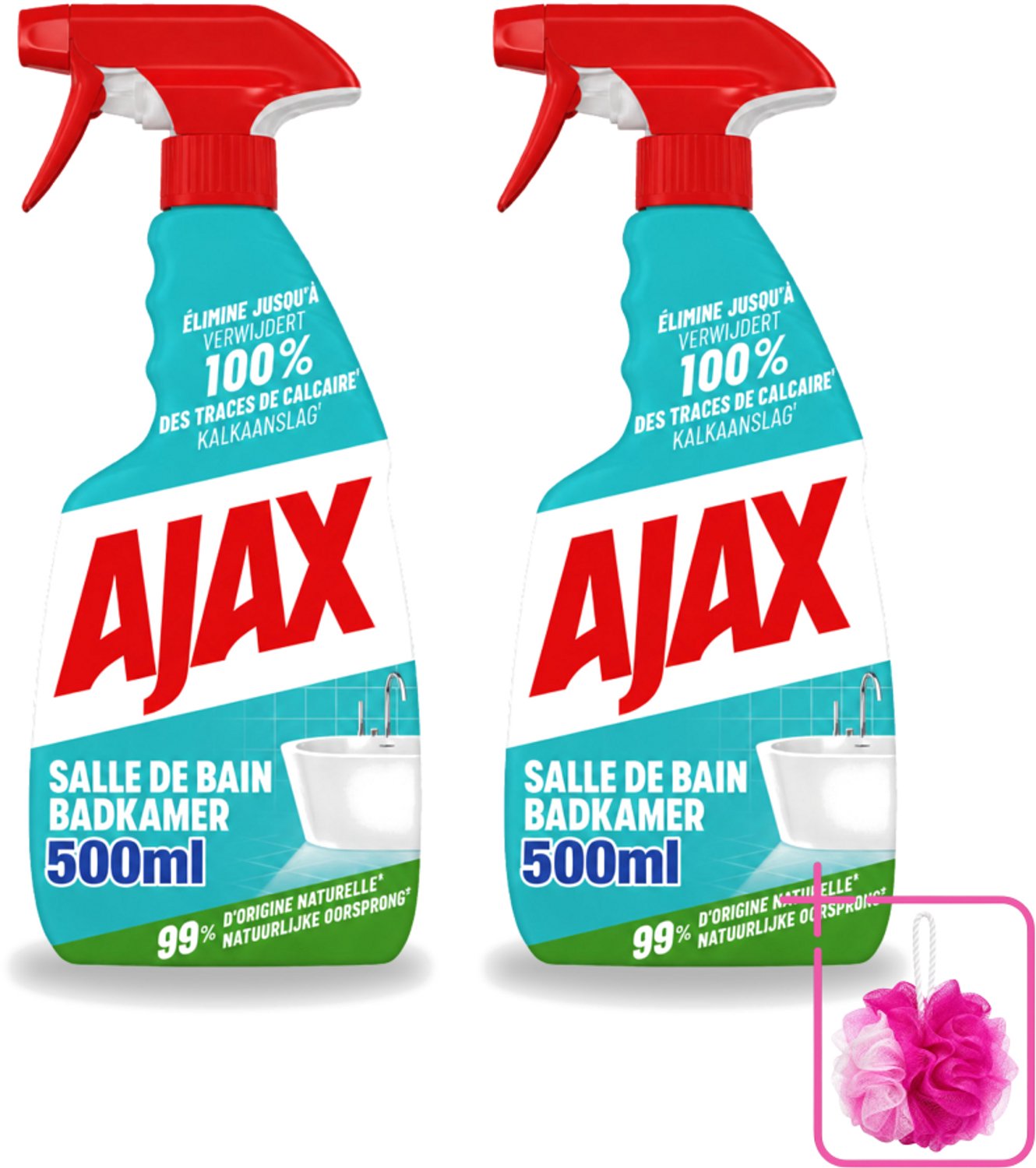2 x Ajax – Badkamer Spray – 500 ml - Bulkverpakking - Badkamer reinigen - Douchemop - Kalk verwijderen
