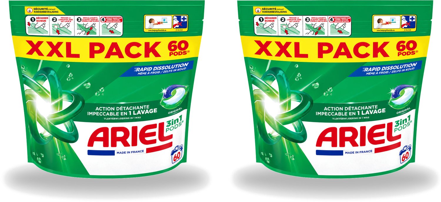 2 x Ariel – Pods 3in1 – Original – 60 wasbeurten - Voordeelverpakking - 2 stuks