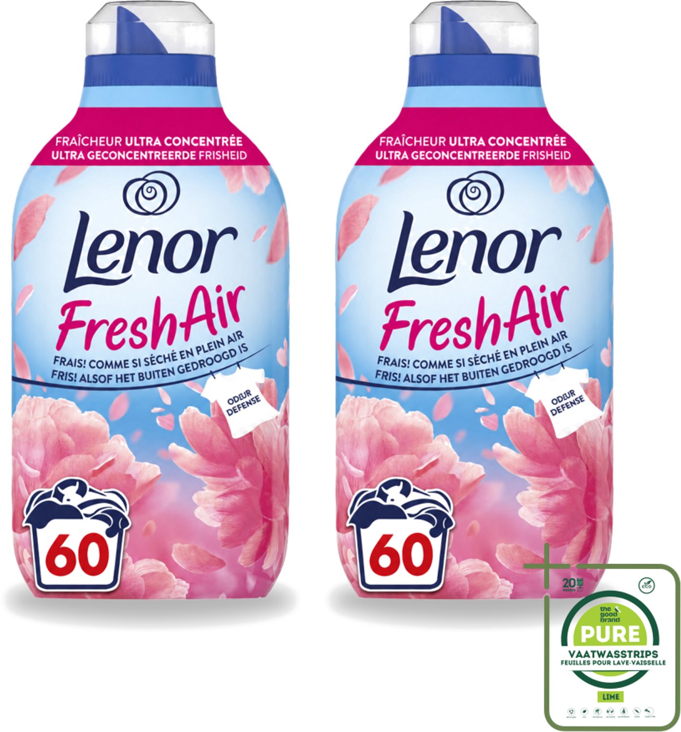 2 x Lenor – Wasverzachter – Bloesem – 60 Wasbeurten – 840 ml - Grootverpakking - Vaatwasstrips - Wasverzachter - Buitenluchtfrisheid - Bloesemgeur - Wasgoed - Geur