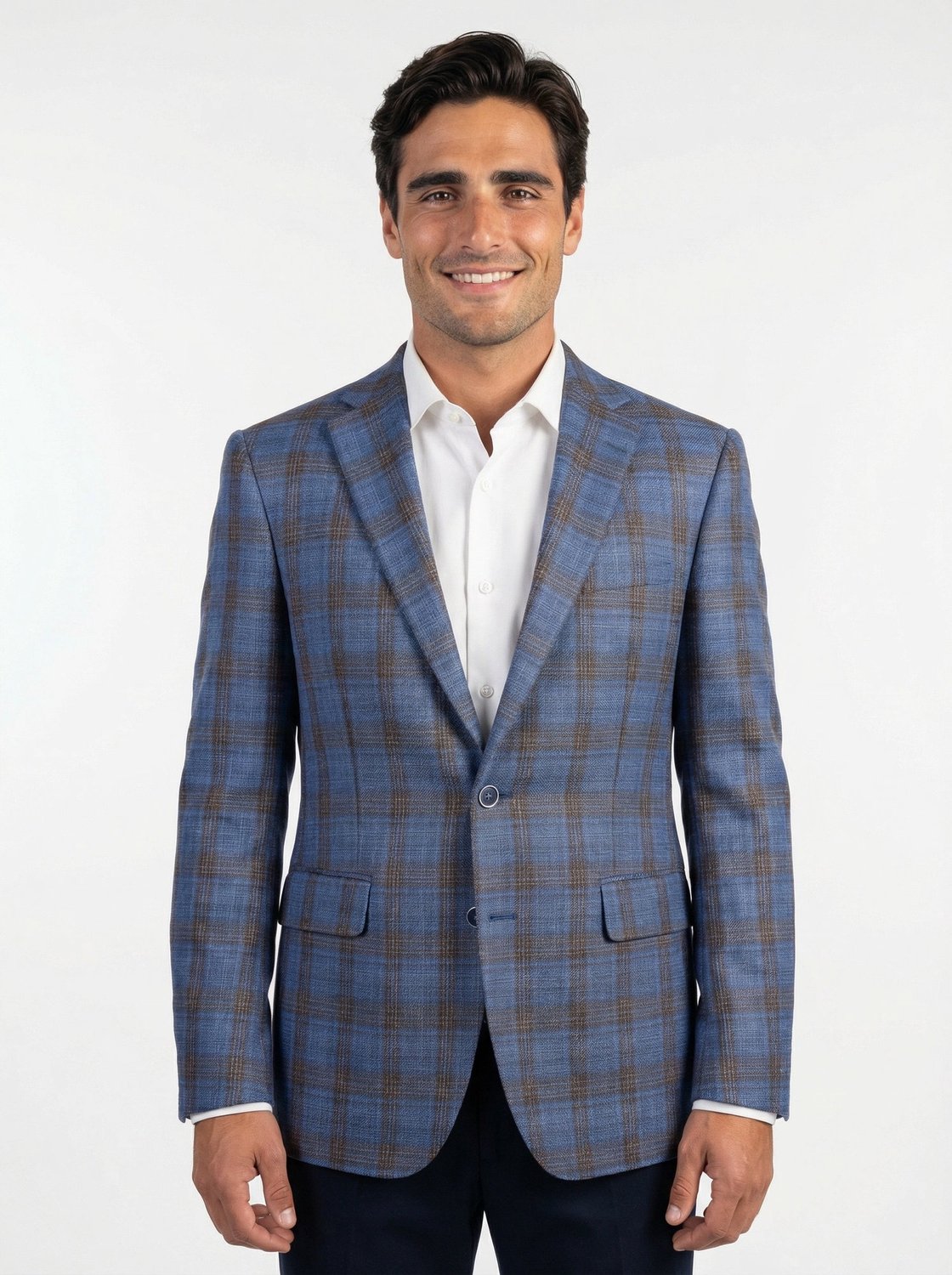 Colbert Geruit Mid Blue Brown "Grenoble" - Mister Steven - De Heerenkamer Utrecht