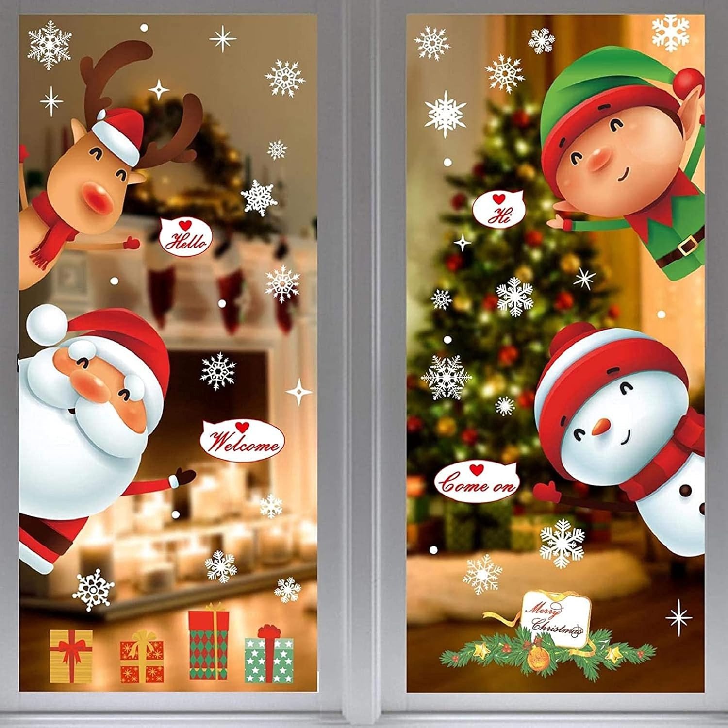 Kerstvenster Decoratie Stickers - Rood - 20 x 29 cm - Herbruikbare Klamplijsten - Voor Kerstdecoratie