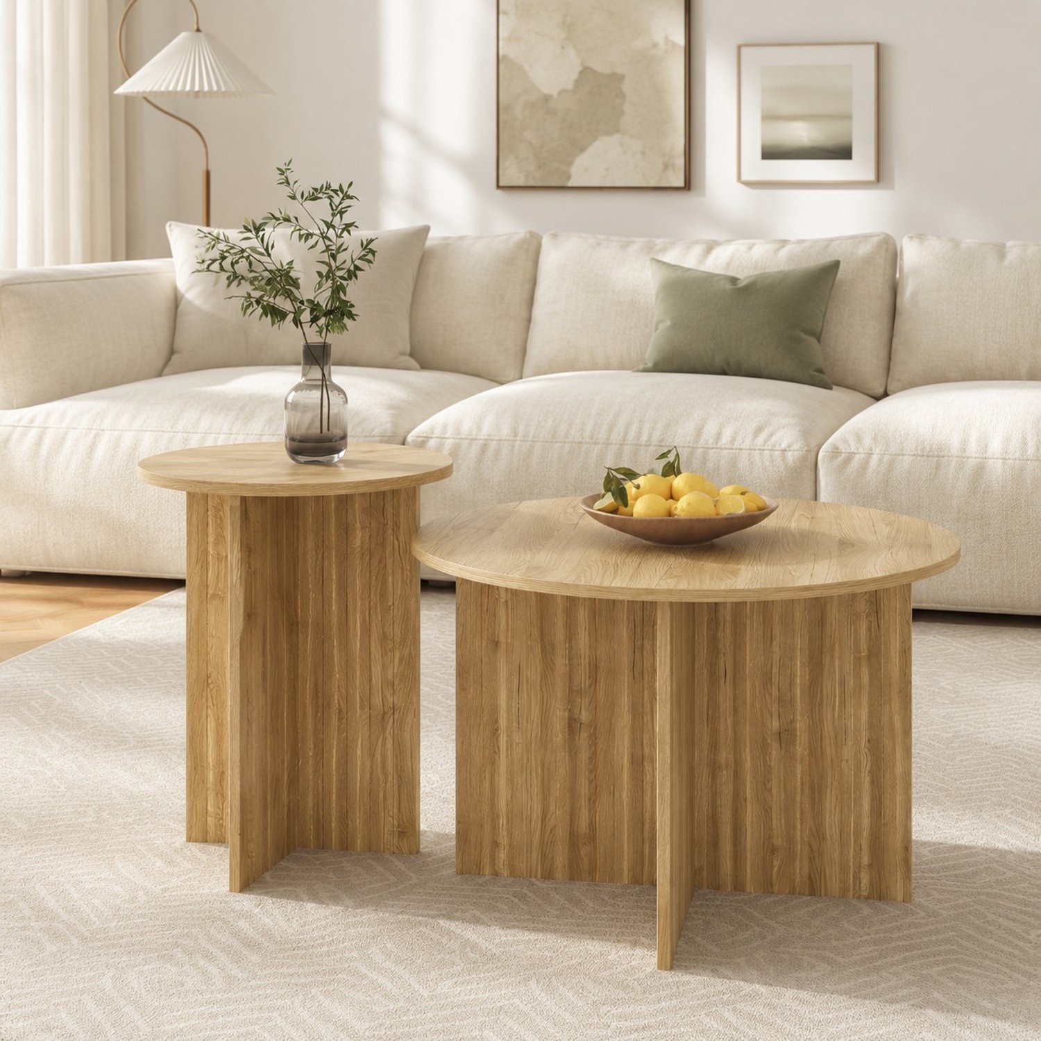 CHICFURN Salontafelset 76 cm - Nesting - 2-delig - Woonkamer - MDF en spaanplaat - Houtkleur Naturel