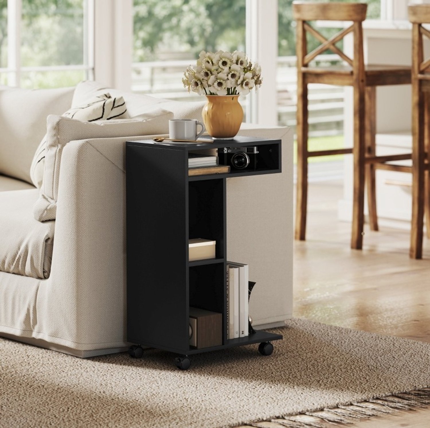 CHICFURN Bijzettafel - C-vormig - 3 vakken - Zwart