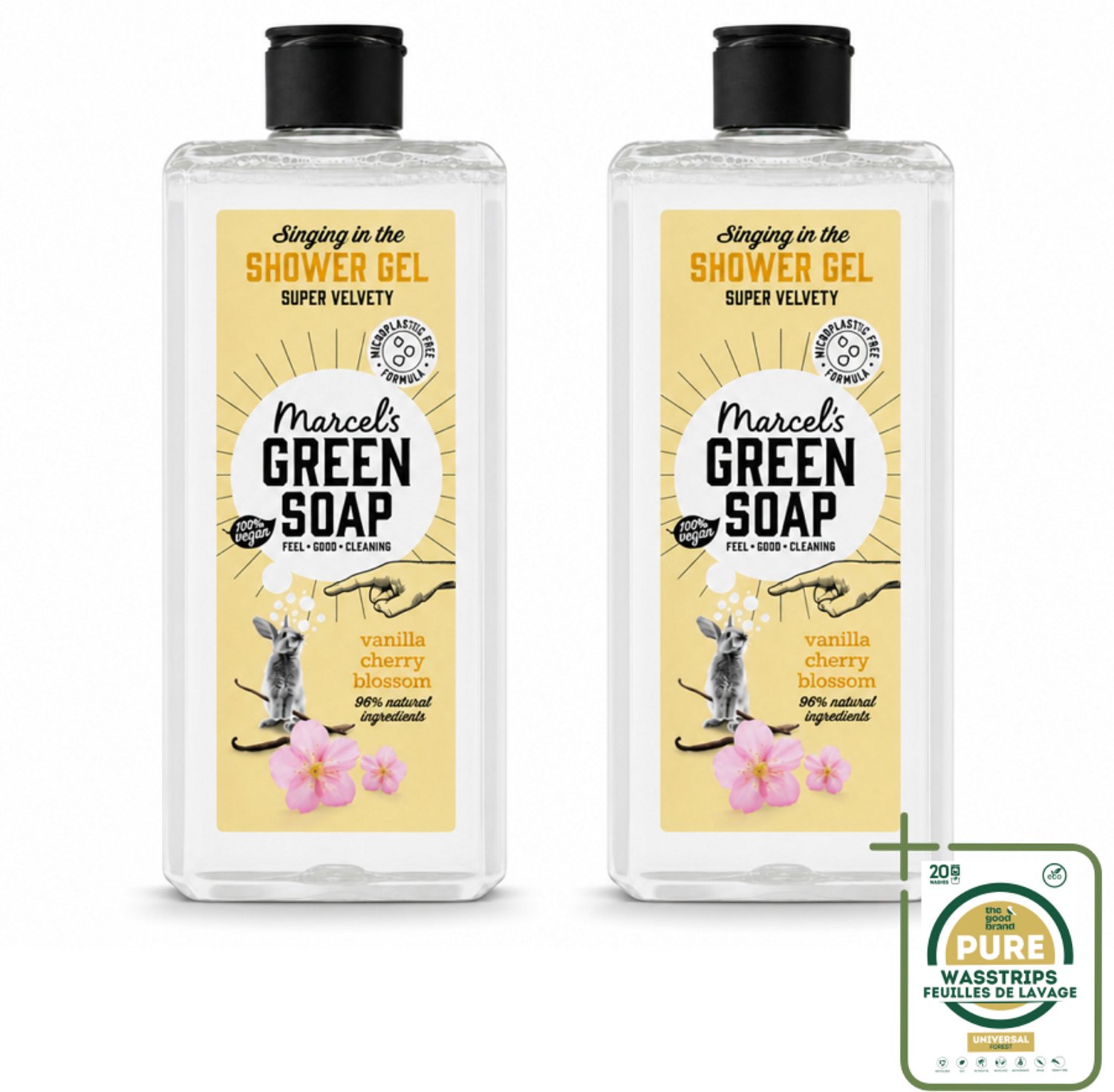 2 x Marcel's Green Soap - Douchegel - Vanille & Kersenbloesem - Verzorgend & zacht - 300 ml - Wasstrips - Douchegel - Natuurlijke Douchegel - Verzorgende Douchegel - Douchegel Vanille En Kersenbloesem - Biologische Douchegel