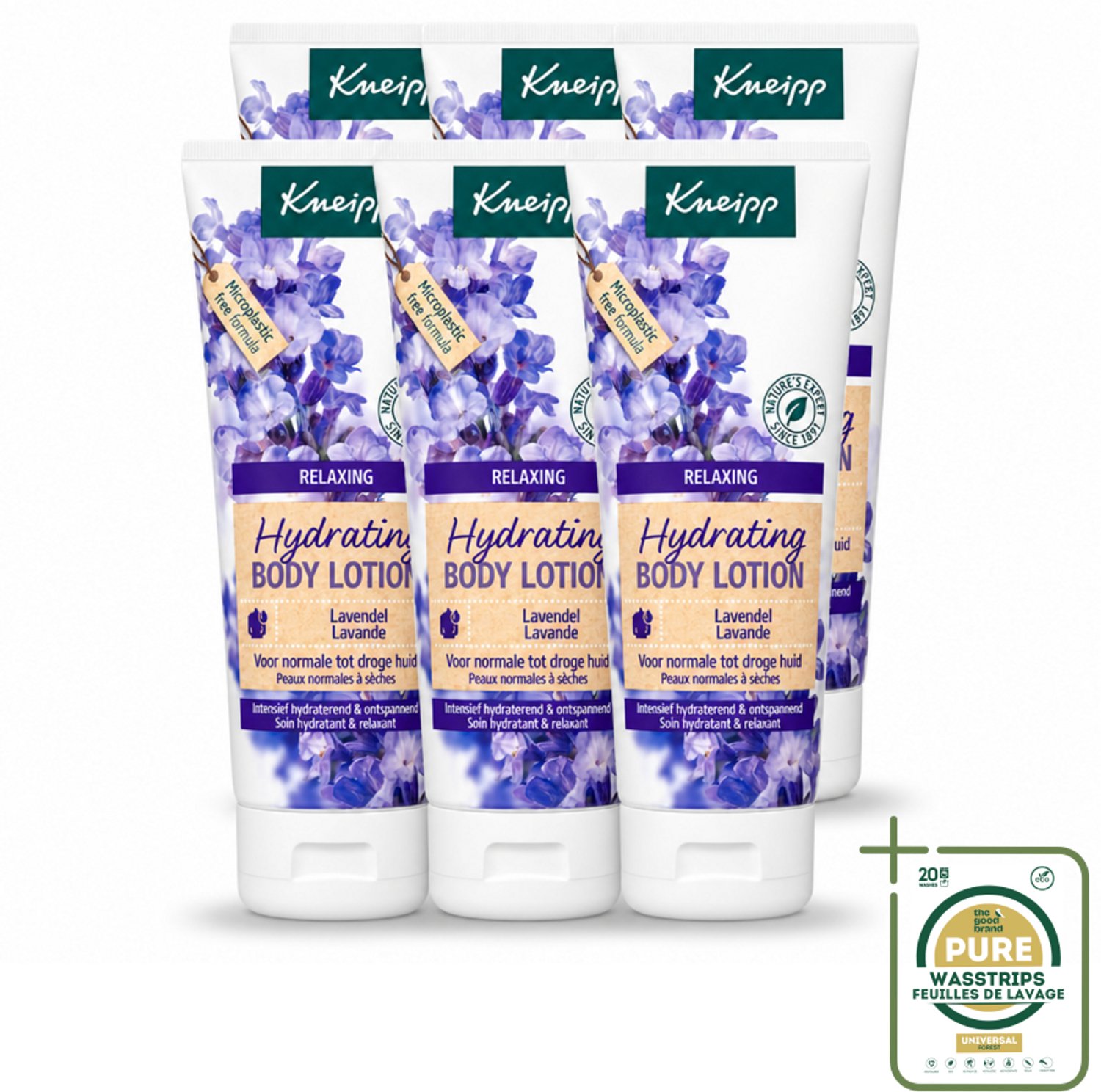 6 x Kneipp - Body lotion - Relaxing - Lavendel - Bloemige geur - 200 ml - Wasstrips - Kneipp Bodylotion Lavendel - Ontspannende Bodylotion - Lichaamsondersteuning - Huidverzorging - Rustgevende Geur