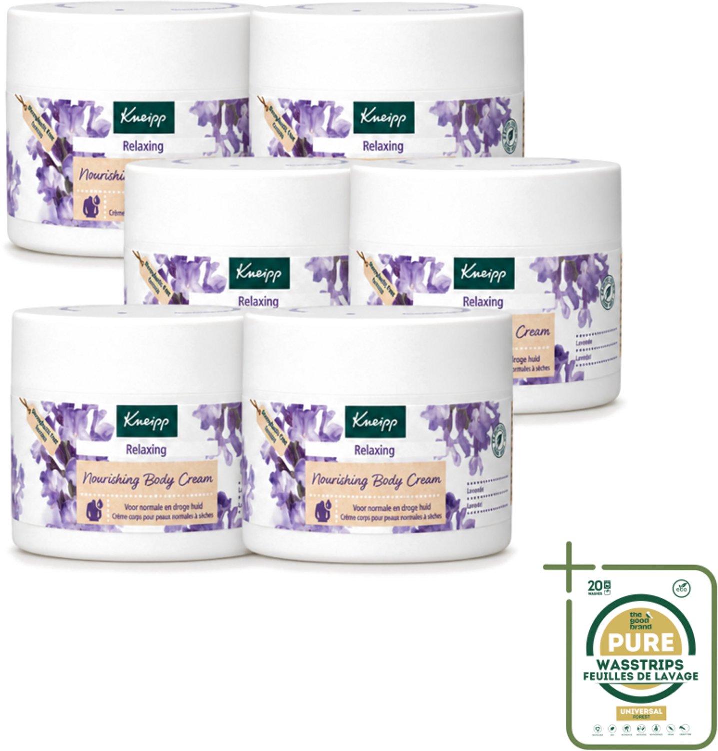 6 x Kneipp - Body crème - Relaxing - Lavendel - Rustgevende geur - 200 ml - Wasstrips - Lavendel Crème - Rustgevende Crème - Huidverzorging - Ontspanning - Bodycrème
