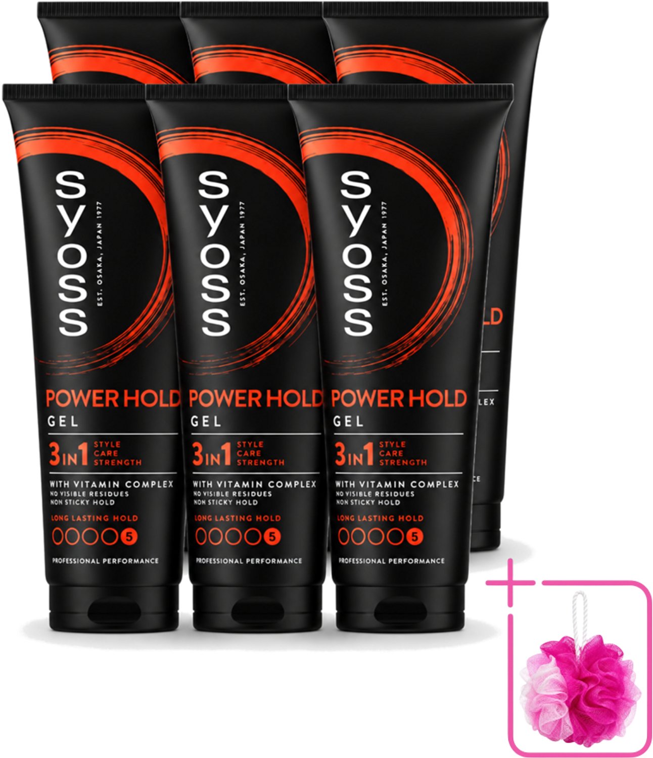 6 x Syoss - Power Hold - Haargel - Extra Sterke Fixatie - 250 ml - Bulkverpakking - Haargel - Douchemop - Krachtige fixatie