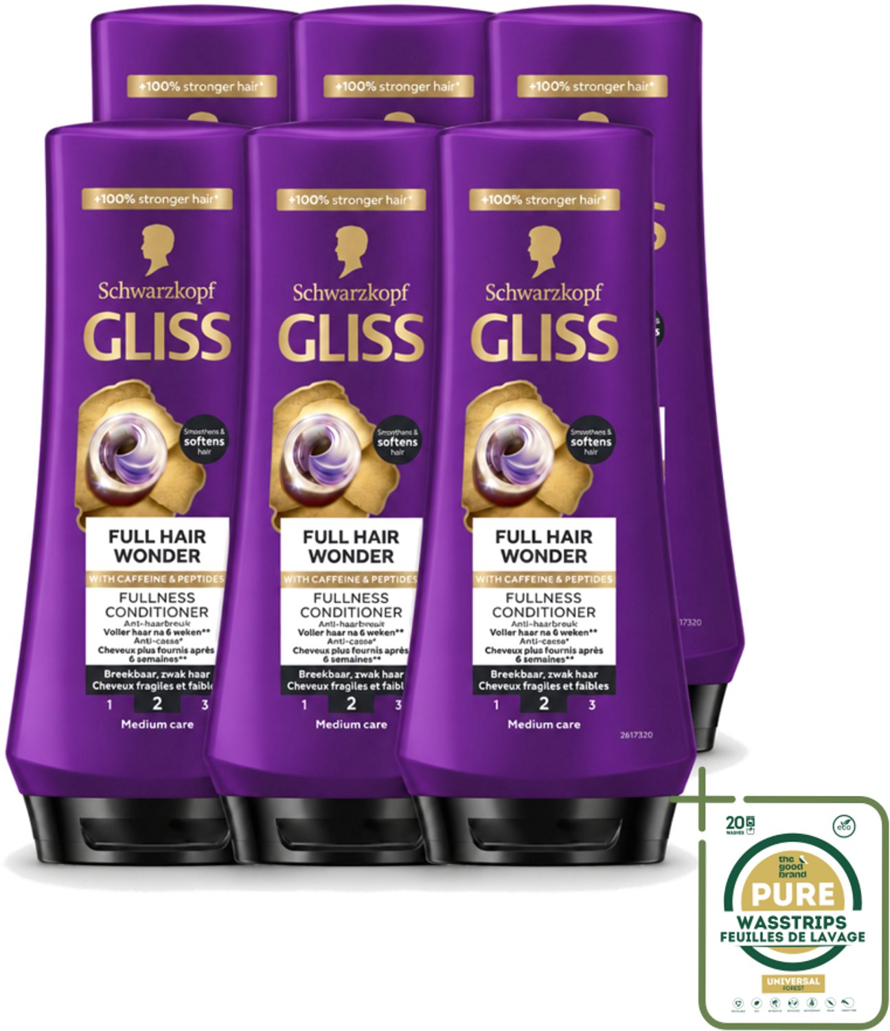 6 x Gliss Conditioner Full Hair Wonder - 200 ml - Wasstrips - Haarverzorging - Volume - Haarversterking - Fijn Haar - Dun Haar