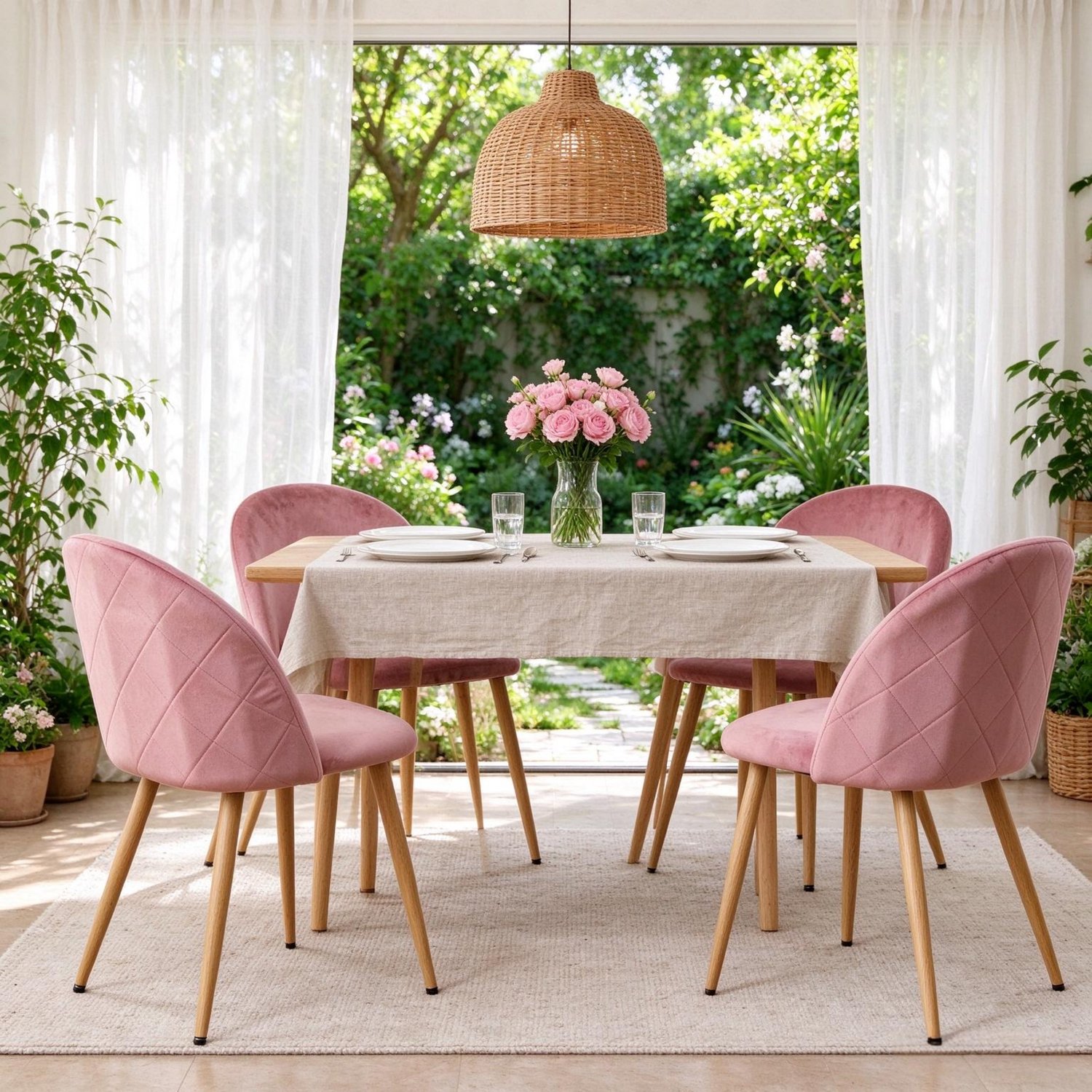 Clruro Eetkamerstoelen - Zithoogte 43 cm - Set van 4 - Scandinavisch - Fluweel/Metaal Roze