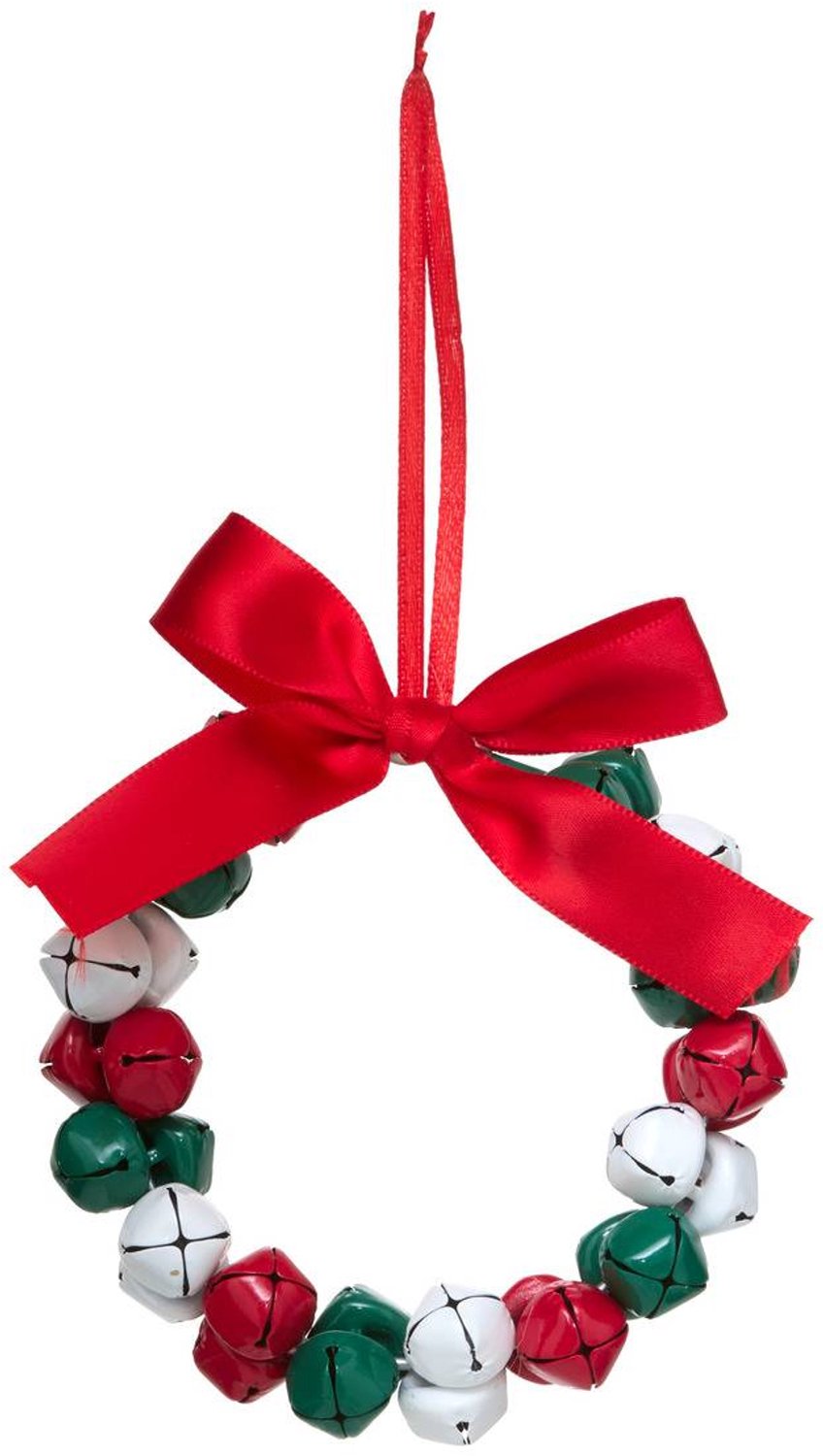 Feeric lights & Christmas Kerstboomversiering in de vorm van een kroon met belletjes van rood, groen en blauw metaal, 11 cm Multicolore