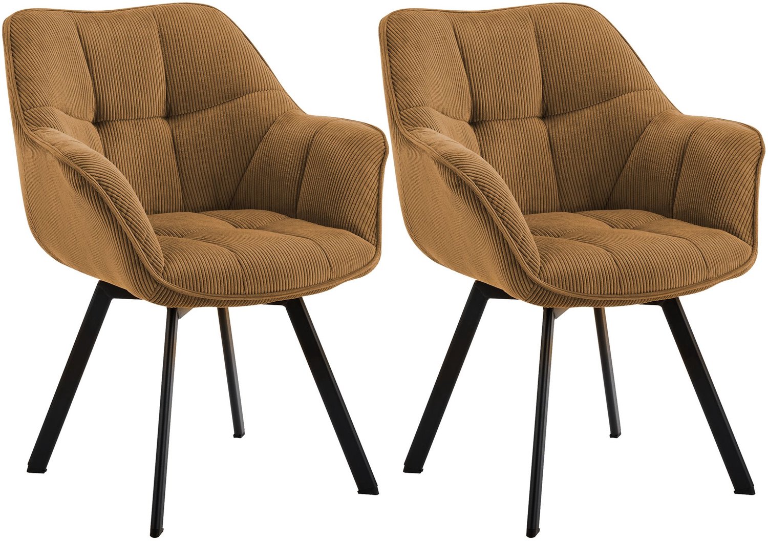 CLP Set van 2 Eetkamerstoelen Jordi - Draaibaar - Armleuningen - Cord - Ribstof/oranje