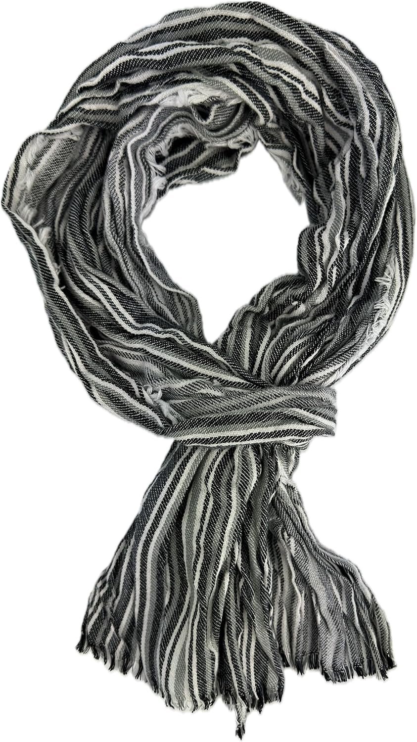Merkloze Katoenen Sjaal - Gestreept Crinkle Look - 180x20cm