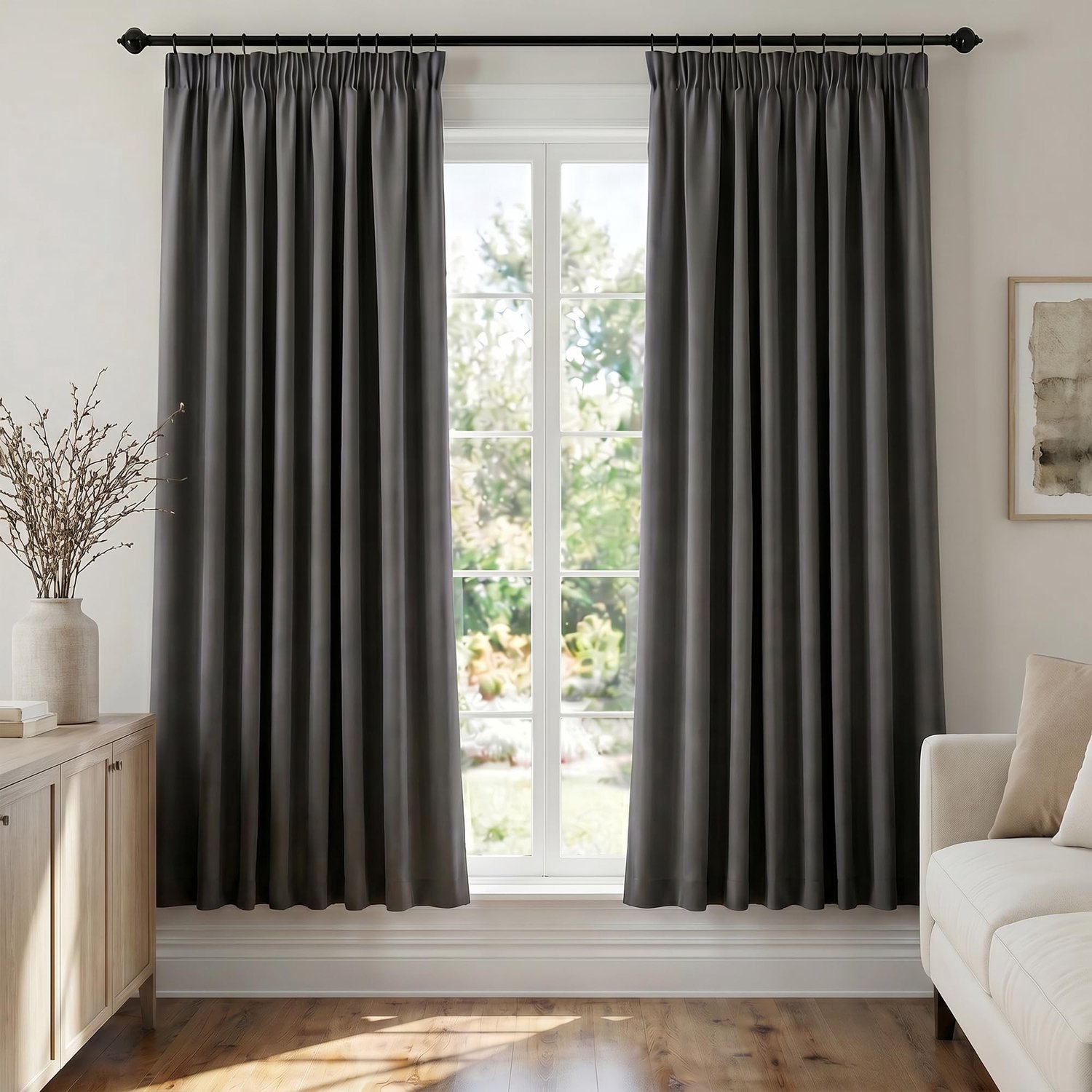 Verduisterend Gordijn met Plooiband, Antracietgrijs 140x145 cm, 2 Stuks, Thermisch Isolerend