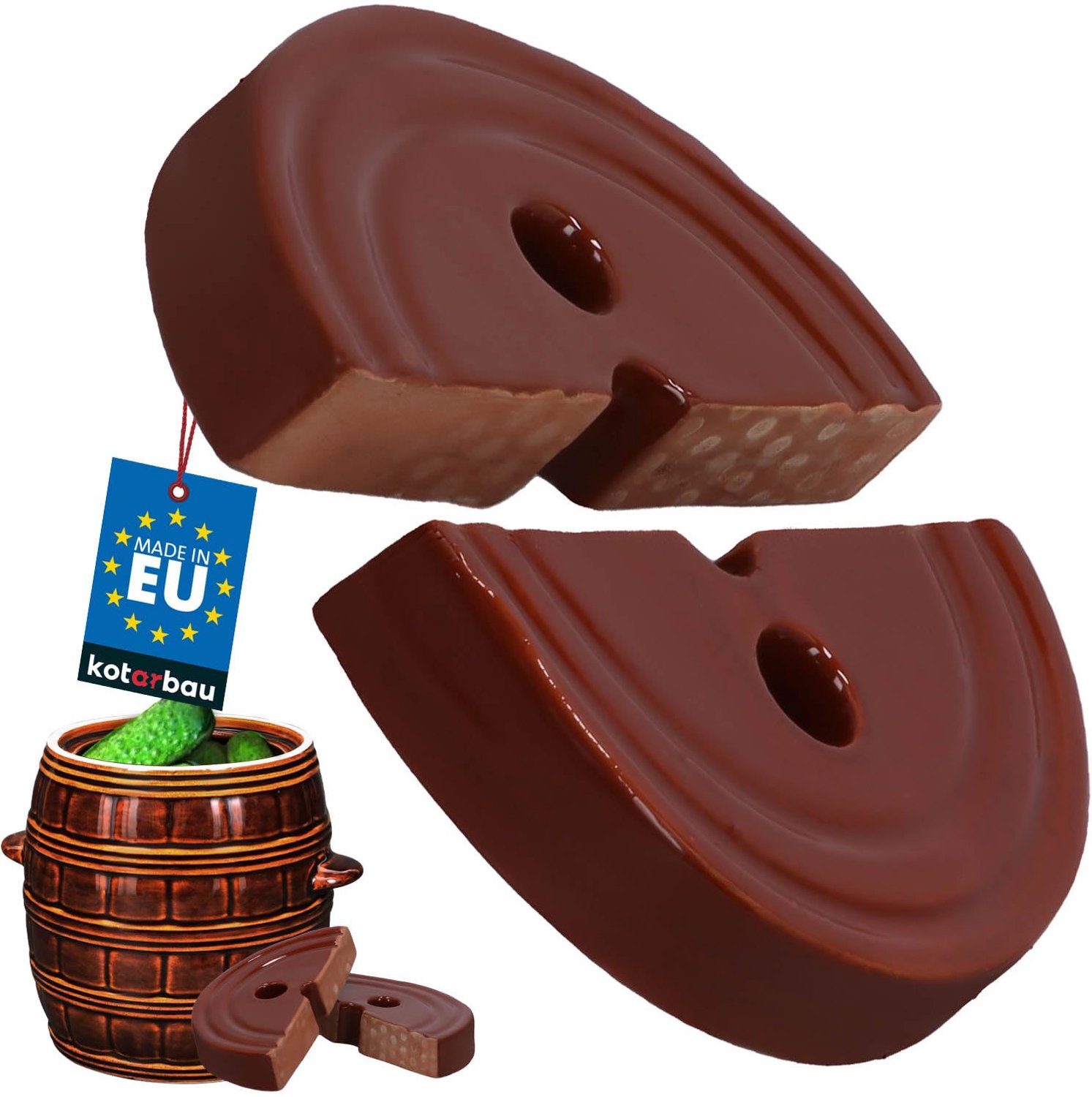 KOTARBAU® Verzwaringssteen ⌀ 17 cm - Gewicht voor Zuurkoolpot - Bruin Gewicht voor Fermentatiepot - voor Keramische Fermentatiepot - Tweedelig - Steengoed