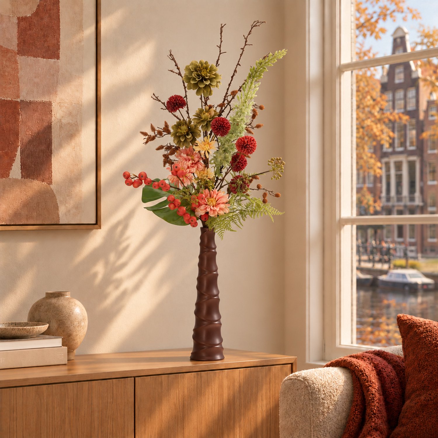 Herfstboeket kunstbloemen Suze Halifax 115cm