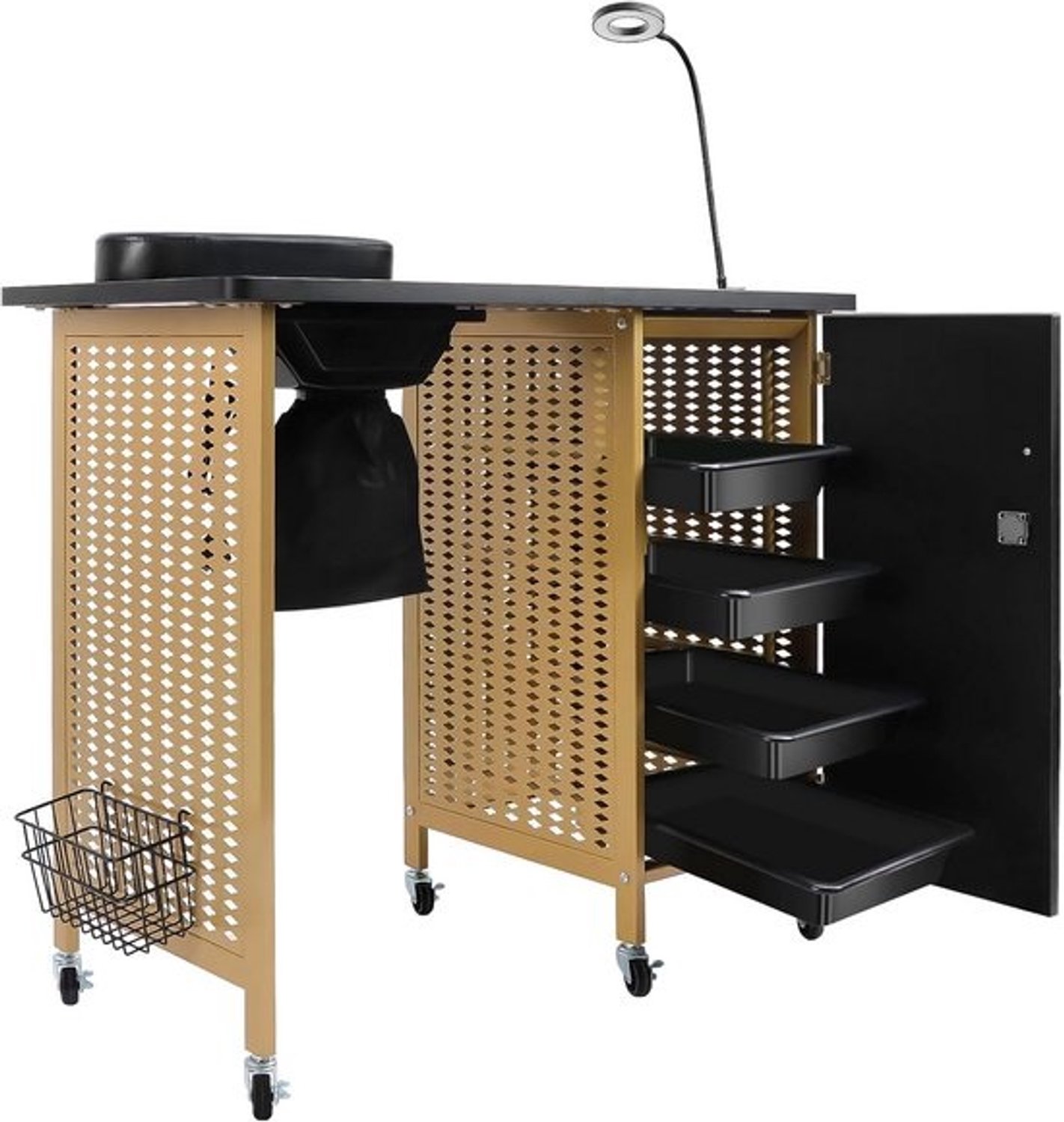 Manicuretafel - Nagelstation - Nagelbehandelingen - Mobiel met afzuiging - 120x45x75 cm - Zwart goud