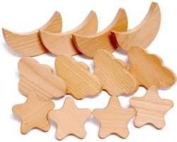 12x Houten Kastknoppen Ster Maan Wolk - Boho Meubels & Kinderkamer