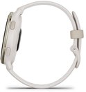 Zijaanzicht rechts van de ivoorkleurige Garmin Vivoactive 5 met twee fysieke knoppen.