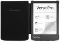 Zwarte PocketBook Verse Pro e-reader met opengeklapte hoes, toont een E-Ink scherm met specificaties.
