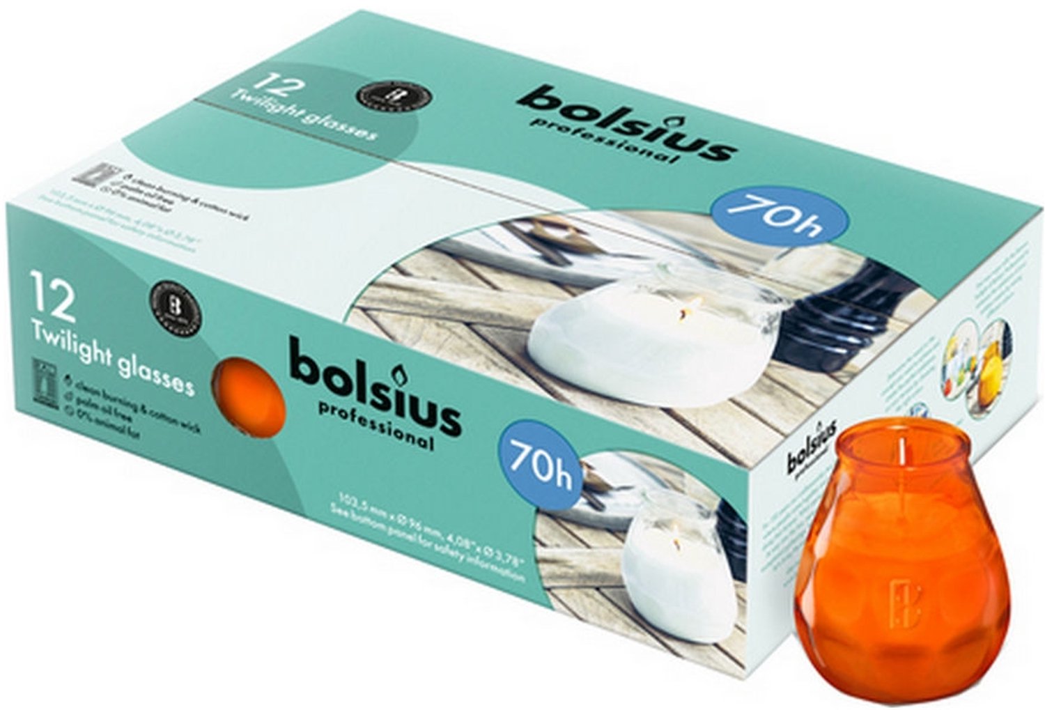 Bolsius Twilights oranje glazen kaarsen 104/99 (70 uur) 12 stuks Wit, oranje