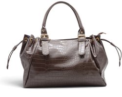 Flora&Co - ALBA - imitatieleer krokodil - grote handtas/tote bag met schuifveters - croco chocolat/bruin - geschikt voor A4 - ideaal voor school- of werktas