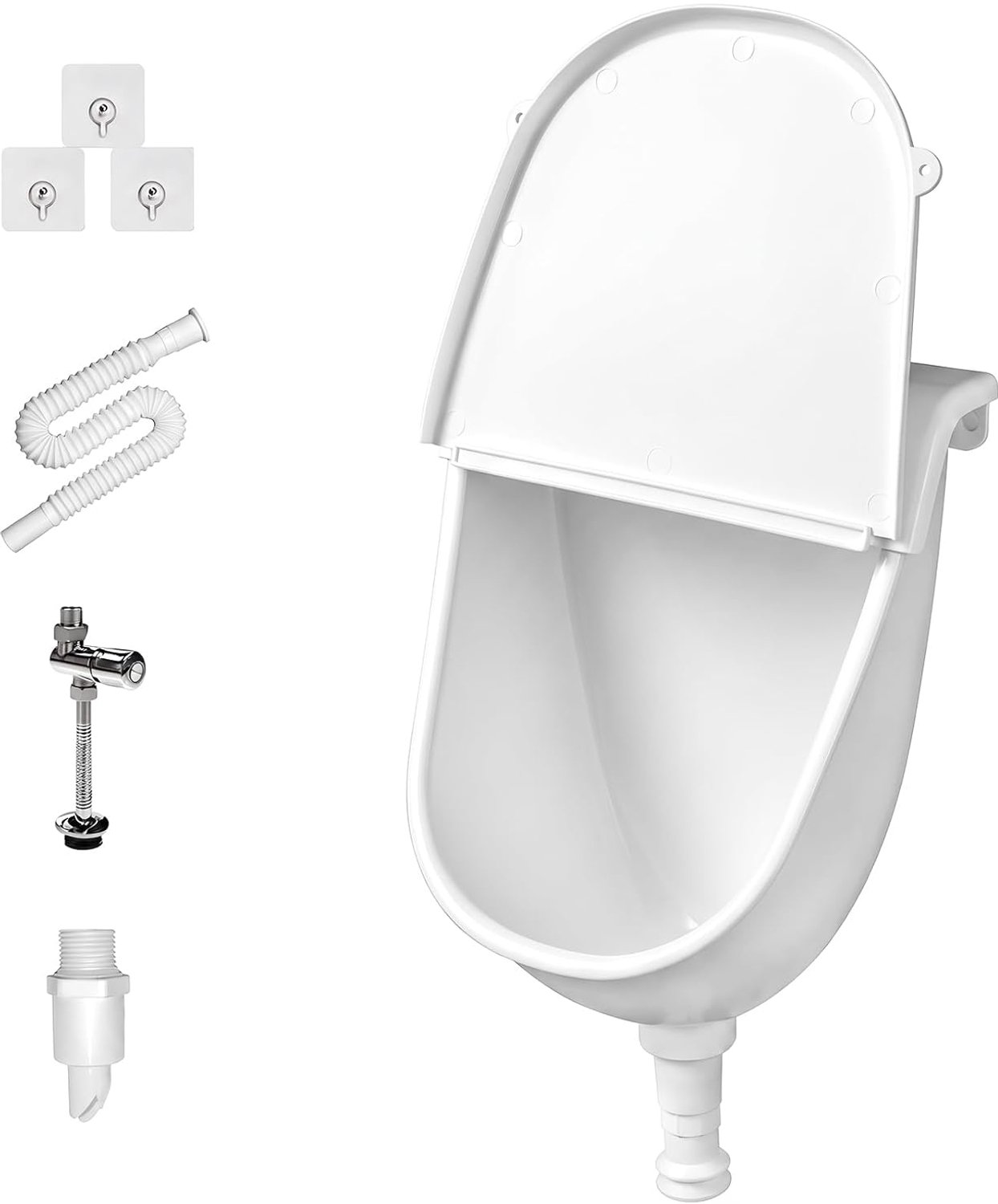Wandmontage urinoir voor mannen 28,5 x 38,5 cm - spatbescherming deksel - compacte afvoerslang - ShopVlot